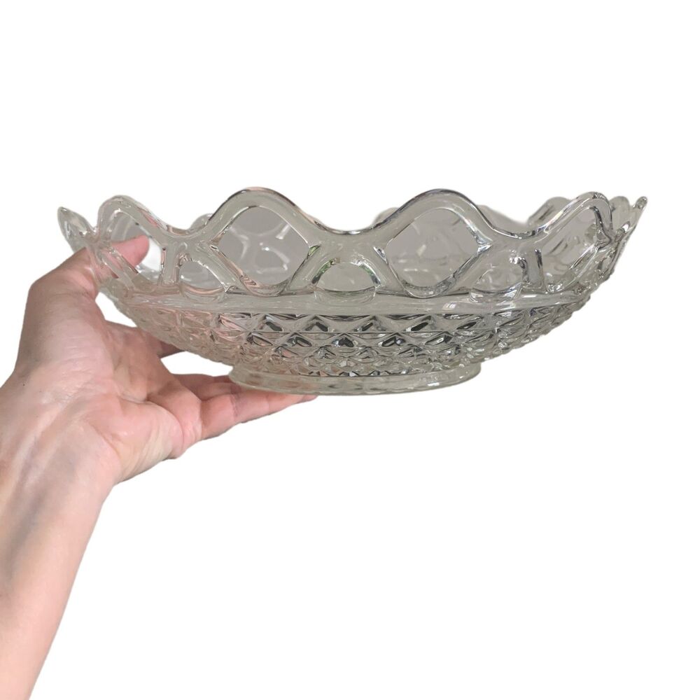 1950s Imperial Glass Laced Edge Fruit Bowl Belmont Triangles Open Edge Clear